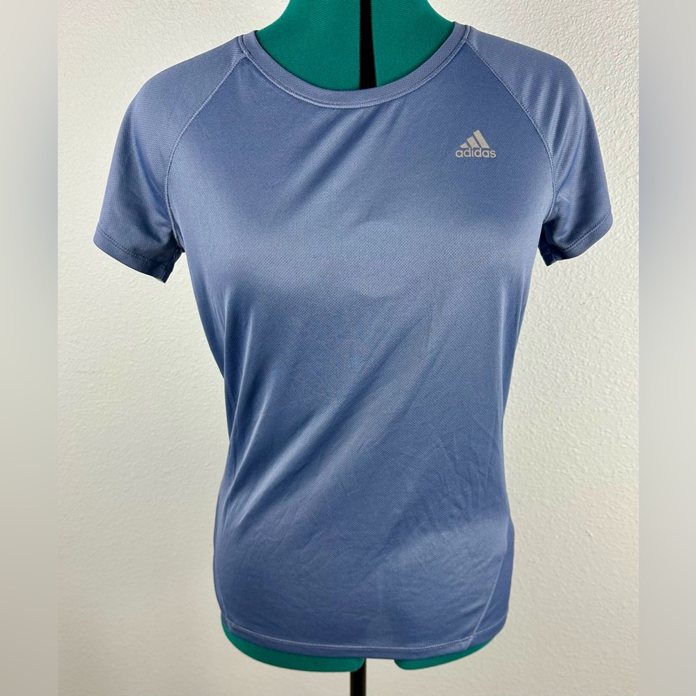 Adidas steel blue short sleeved workout shirt size M.